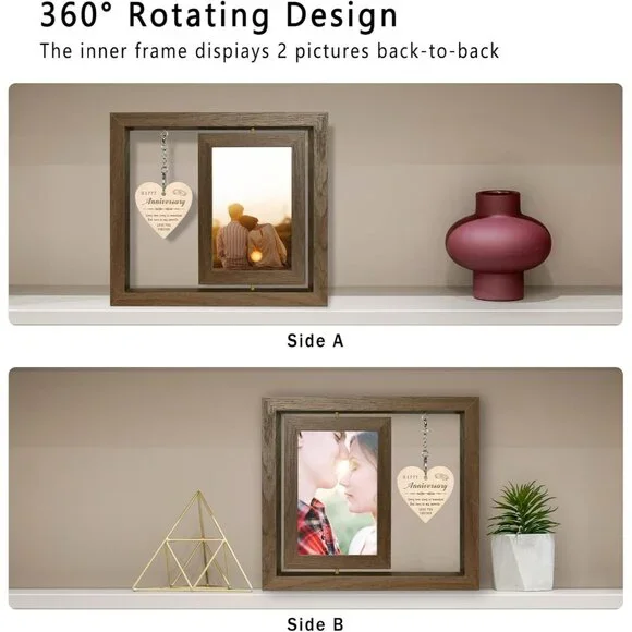 Happy Anniversary Picture Frame Gifts for Women, Rustic Wood Floating Wedding An - Picture 7 of 7